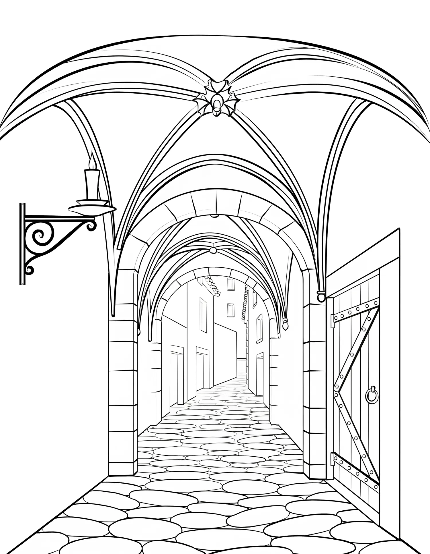 Passage Voûté Médiéval — Coloriage architecture à imprimer gratuitement